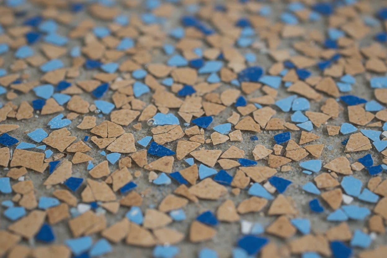 Dense flake field under polyaspartic in three colors.