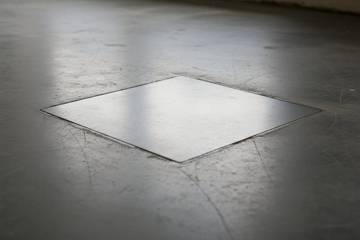 Crack saw opening hairline across concrete slab.