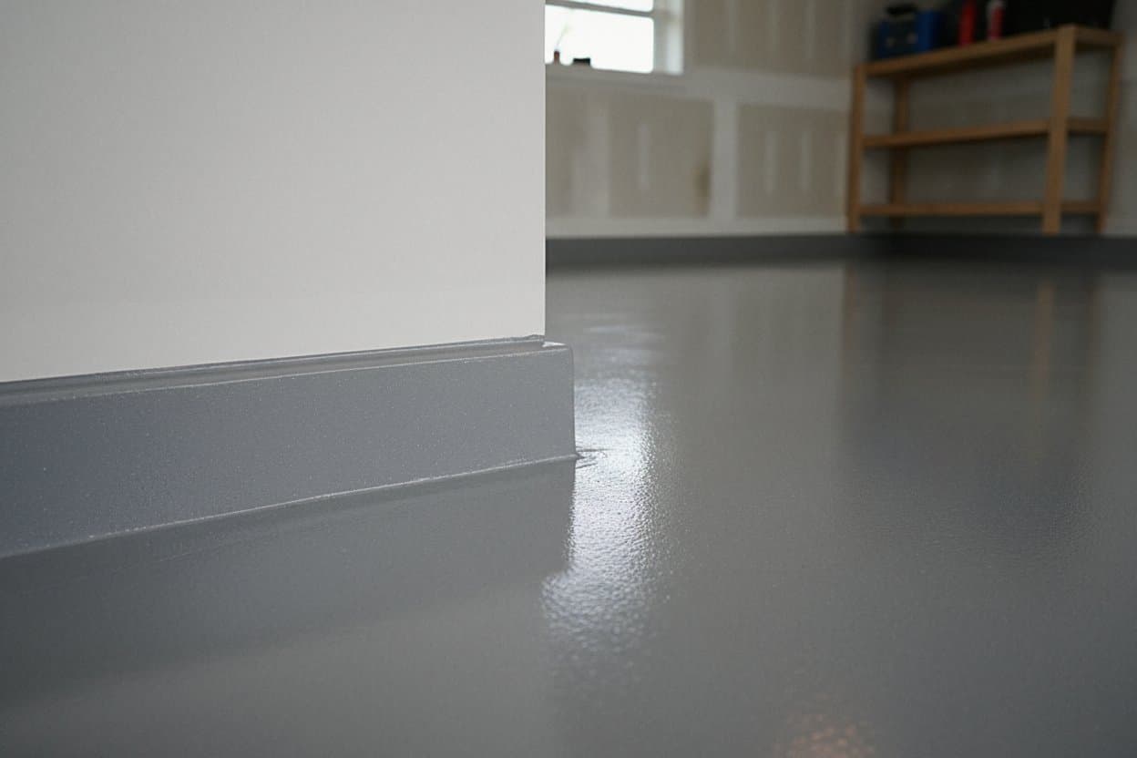 Coved edge where epoxy meets painted wall.