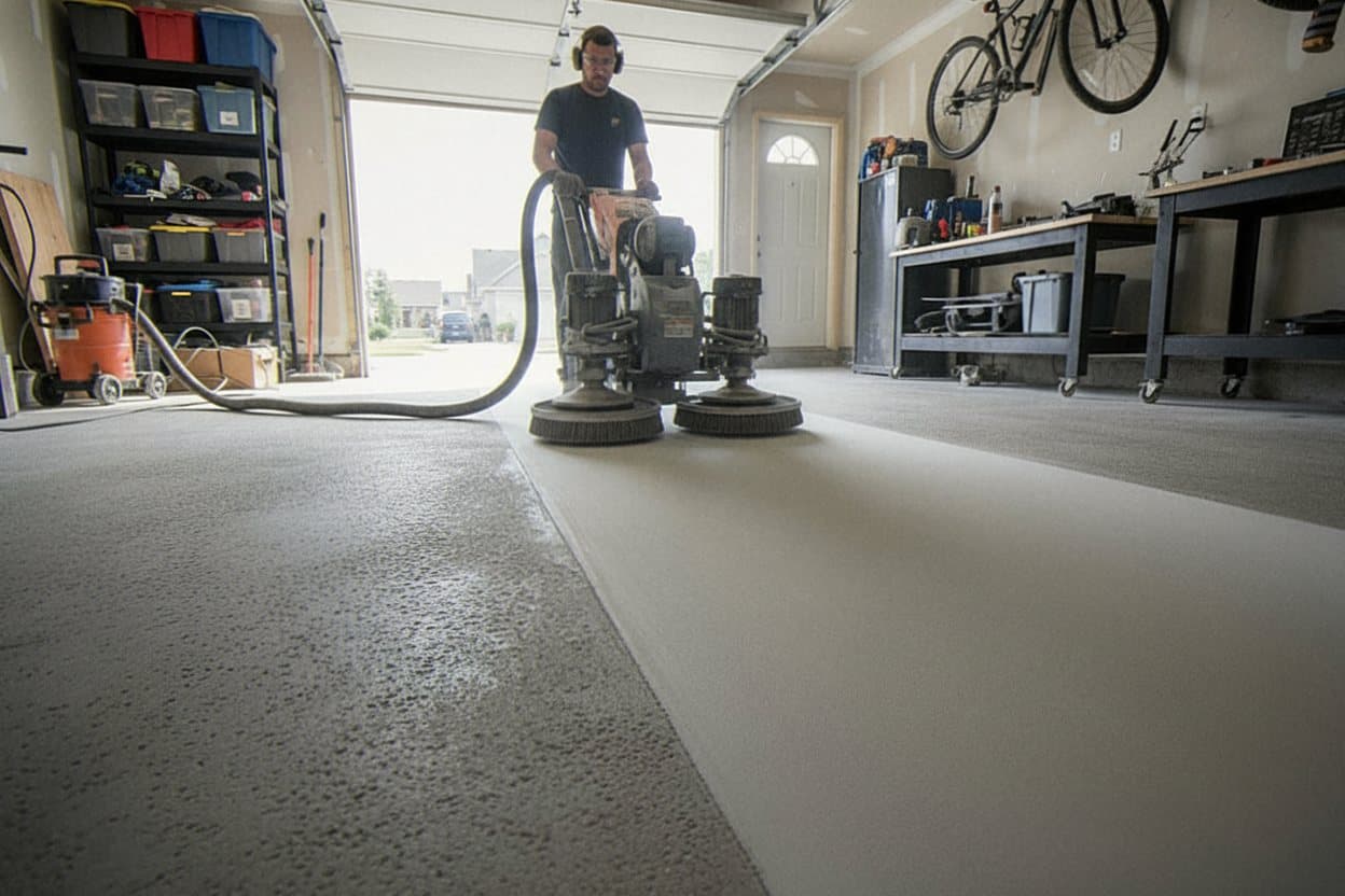Planetary grinder opening bare concrete to CSP-3.