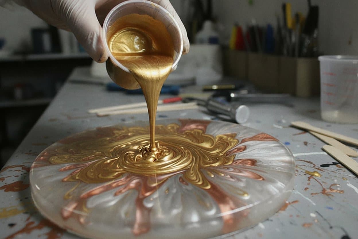 Alcohol drops opening cell patterns in wet resin.