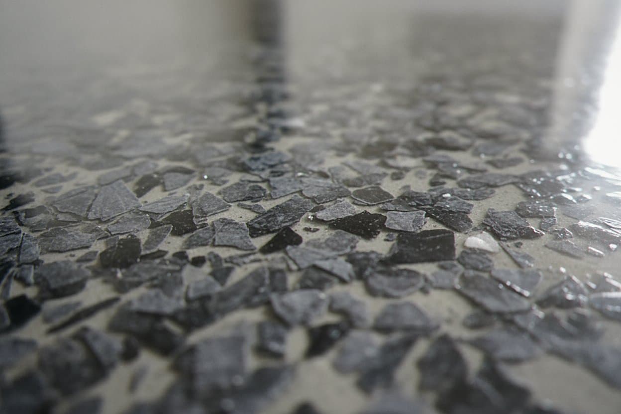 Cured polyaspartic film over charcoal flake base.
